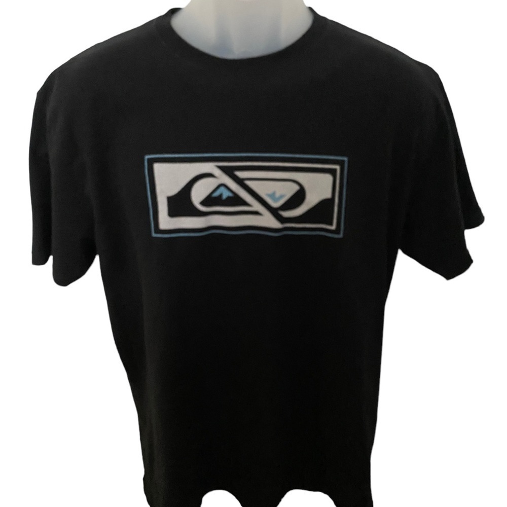 QUIKSILVER Black w/ Blue Logo Surf Tee Shirt Men L Large